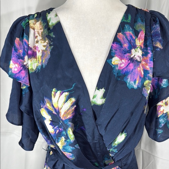 DKNY Dark Blue Floral Wrap Midi Dress - Picture 10 of 10